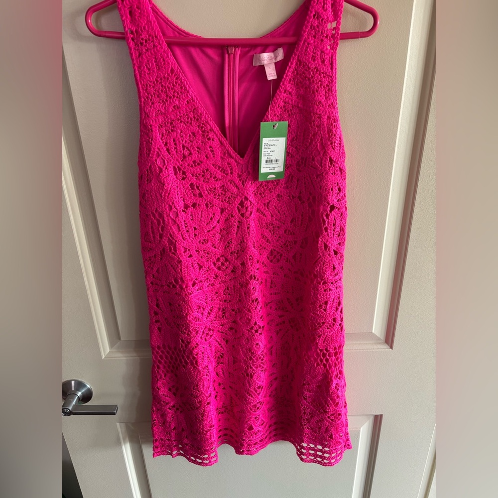 Lilly Pulitzer Astrid shift knit crochet pop pink NWT Large